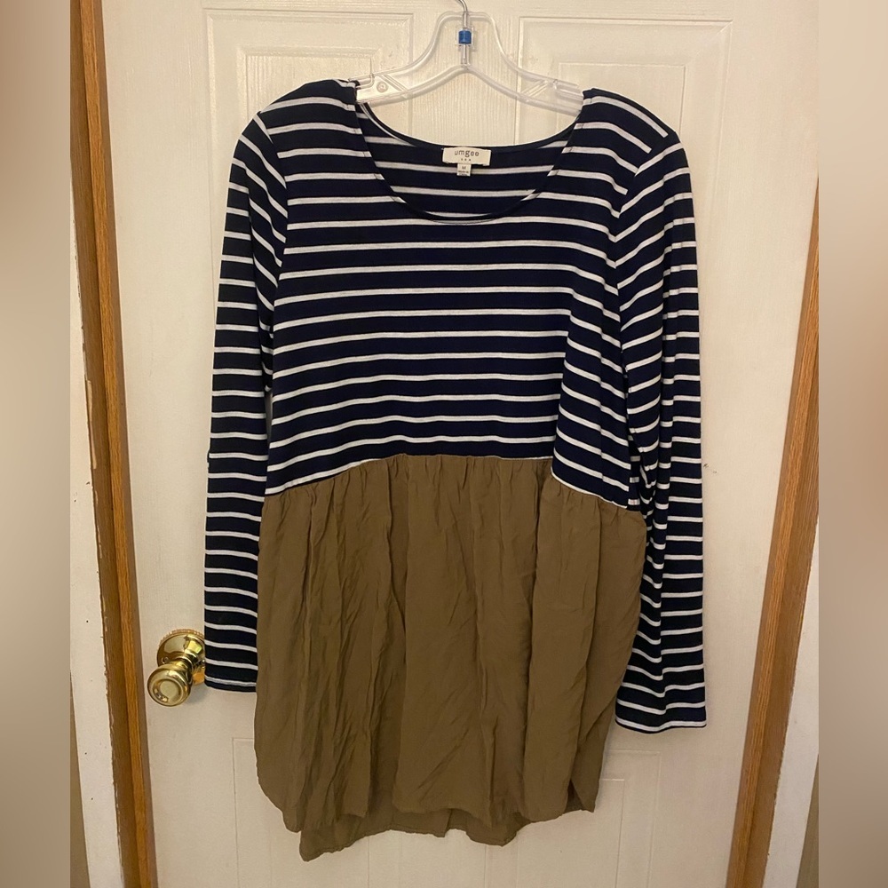 Umgee Navy White Striped Bella Babydoll Top